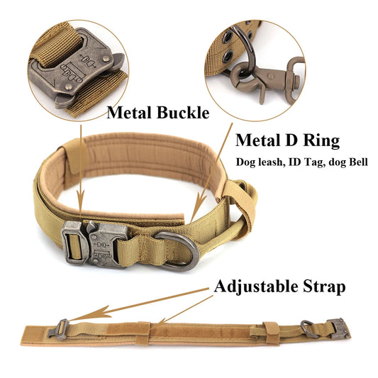 Dog Training Adjustable Tactical Dog Collar And Leash. Set Control Handle