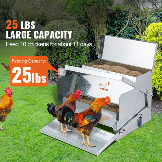 Automatic Poultry Feeder 25 lbs. Feeds 10 Chickens up to 11 Days Galvanized Steel