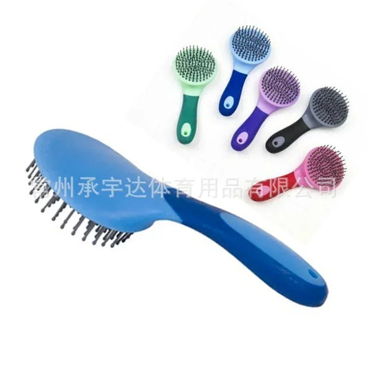 Horse Mane & Tail Brush — Round, Soft Rubber Grip, Needle Bristles