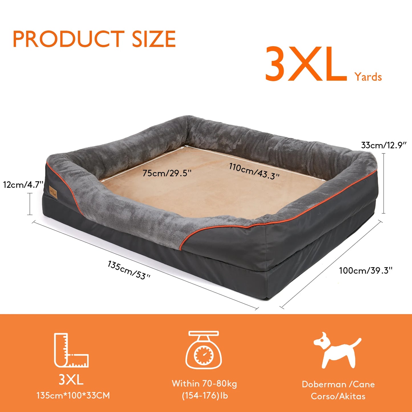 Large Orthopedic Dog Bed — Removable Machine-Washable Waterproof Cover