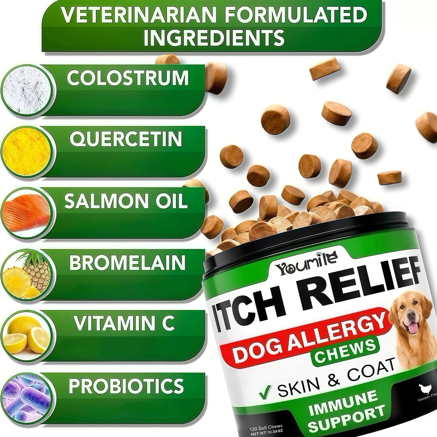 Dog Itch Relief Allergy Chews — Soft Chew Supplement for Skin & Coat
