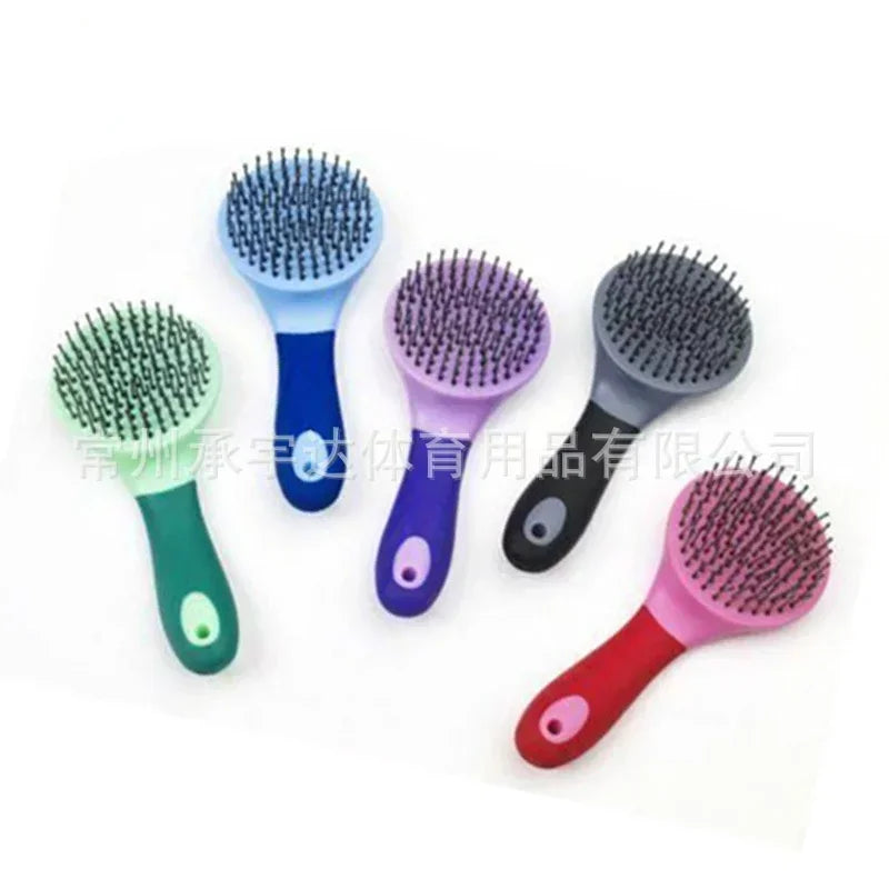 Horse Mane & Tail Brush — Round, Soft Rubber Grip, Needle Bristles