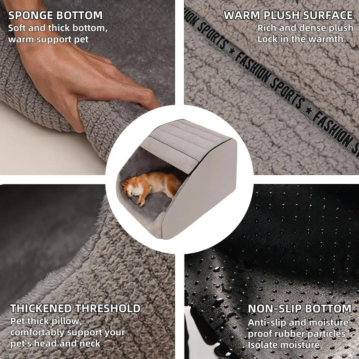 Dog Cave Bed for Medium & Large Dogs — 30D Memory Sponge, Plush Indoor, Non-Slip Bottom