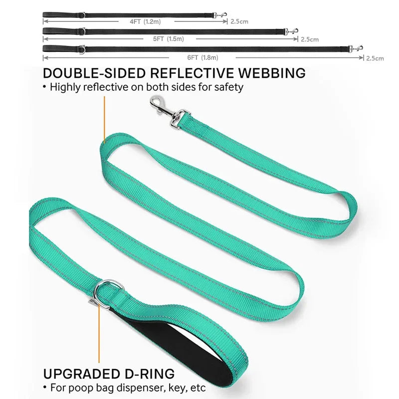 Reflective Dog & Cat Harness Lead Strap — Night Walking & Training, 1.2m / 1.5m / 1.8m