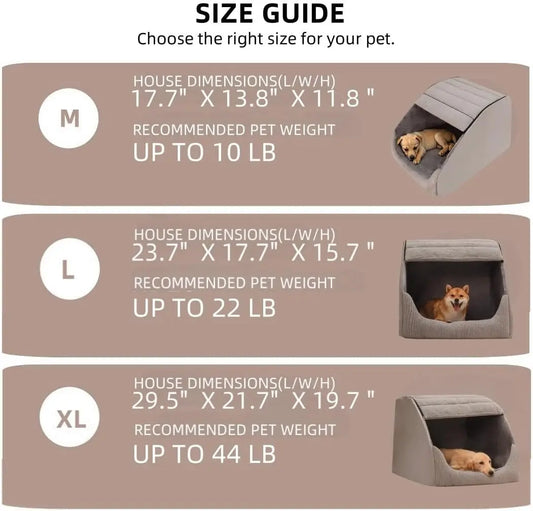Extra Large Dog Cave Bed — 30D Memory Sponge, Plush Indoor, Non-Slip Bottom (Grey, M)