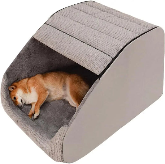 Extra Large Dog Cave Bed — 30D Memory Sponge, Plush Indoor, Non-Slip Bottom (Grey, M)