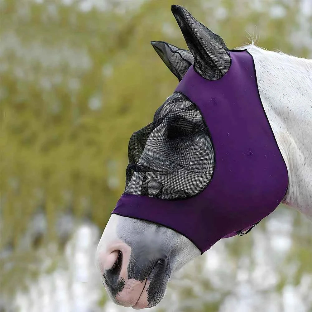 Horse Fly Mask — Stretchy Knitted Mesh, Eye & Ear Protection