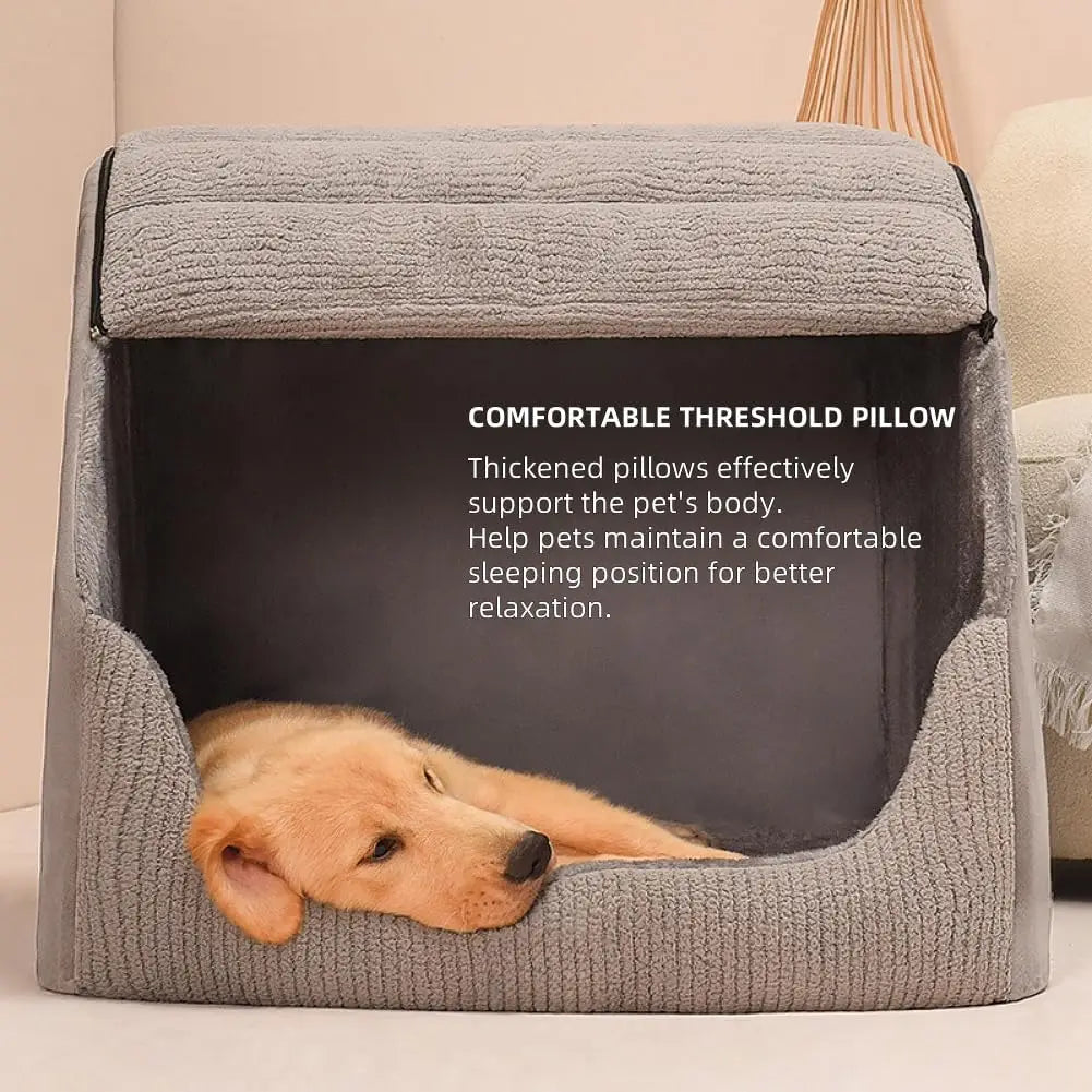 Dog Cave Bed for Medium & Large Dogs — 30D Memory Sponge, Plush Indoor, Non-Slip Bottom