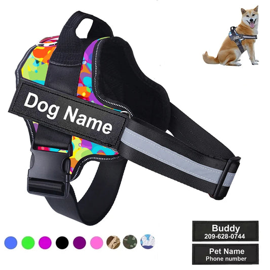 No-Pull Reflective Dog Harness Vest — Breathable, Adjustable with Custom ID Patch, Outdoor Walking