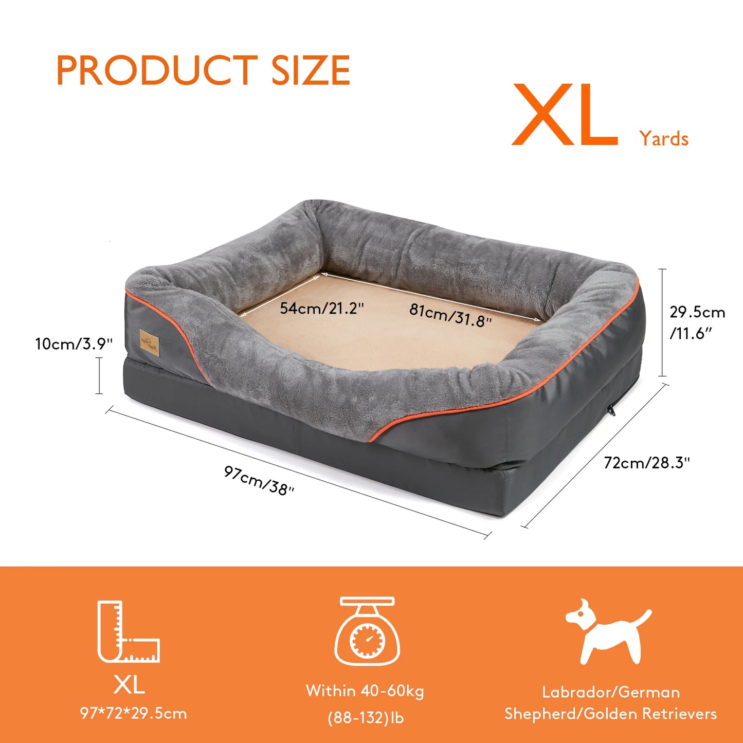 Large Orthopedic Dog Bed — Removable Machine-Washable Waterproof Cover