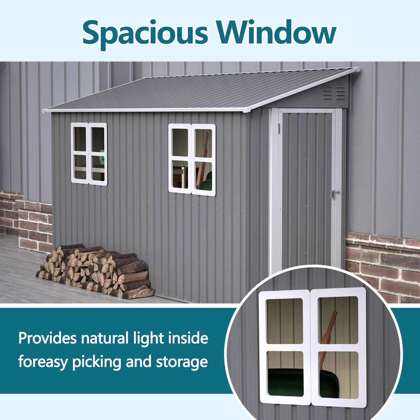 4x10 FT Galvanized Steel Outdoor Shed – Weatherproof Lockable Storage for Tools, Bikes & Pets w/Sloping Roof & Window