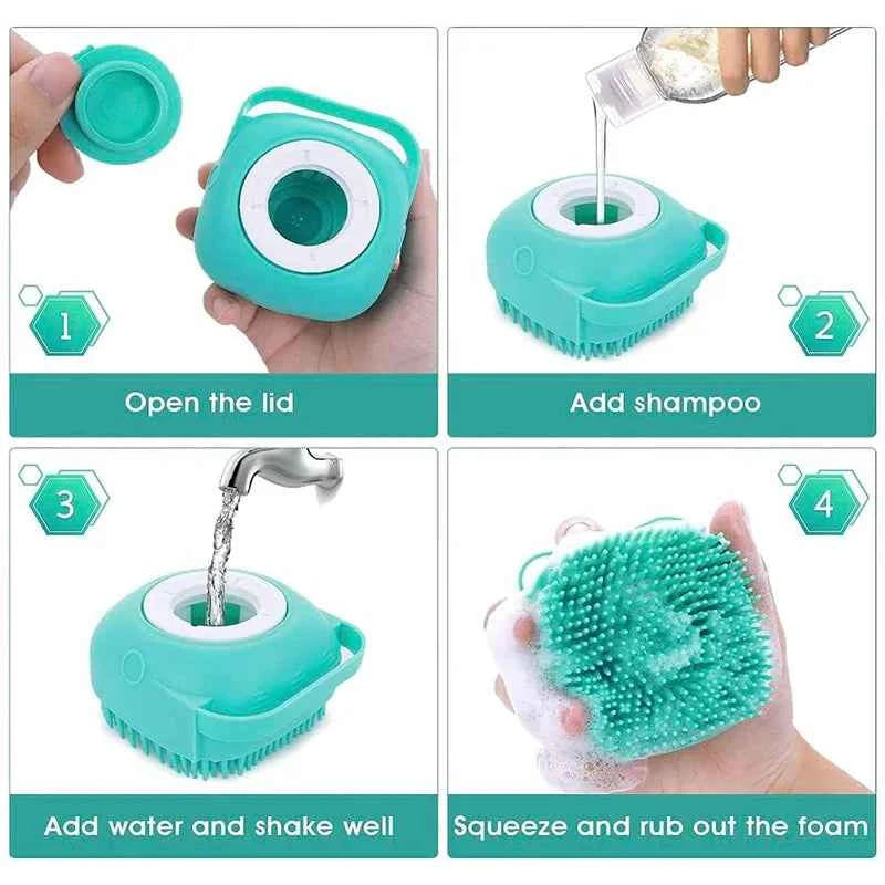 Pet Bath Massage Brush with Shampoo Dispenser - 2-in-1 Grooming Tool for Dogs & Cats