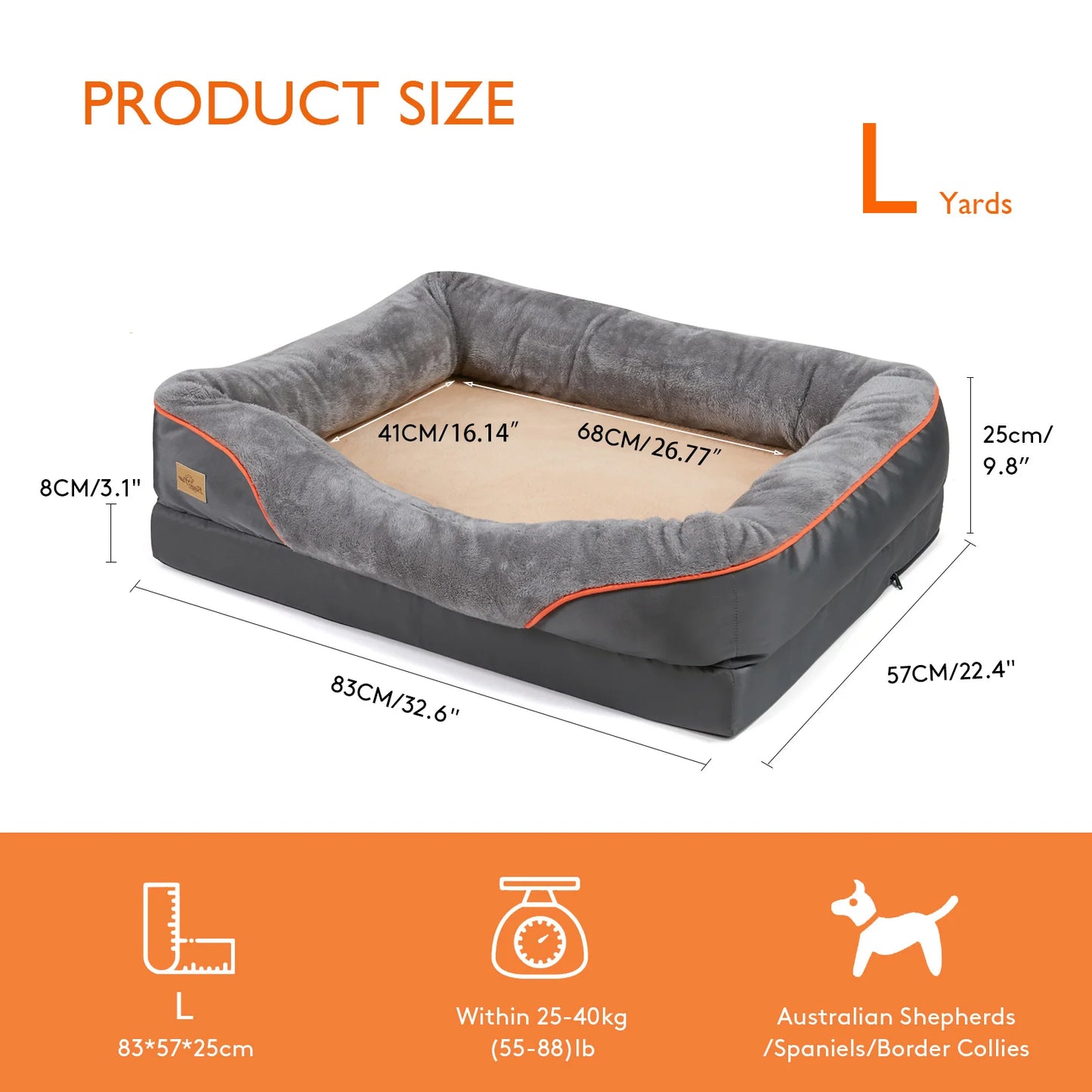 Large Dog Bed with Removable Washable Waterproof Cover — Sponge Foam Support (Copy)